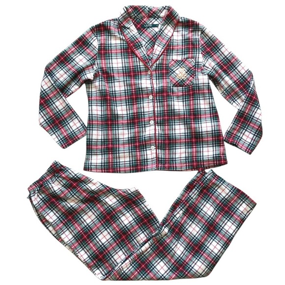 Lauren Ralph Lauren Women's Plaid Flannel Monogram Pajama Set M Classic Preppy - Picture 5 of 14